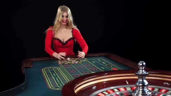 Woman Playing Texas Hold'em Poker. Black
