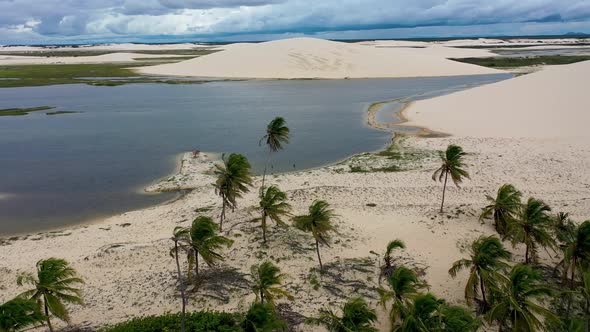 Brazilian landmark rainwater lakes and sand dunes. Jericoacoara Ceara.