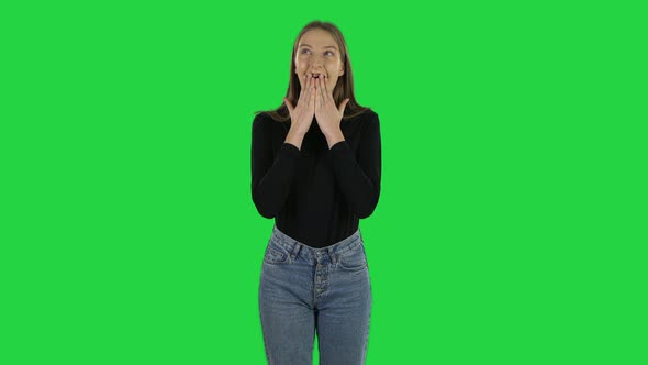 Awkward Teenage Girl Is Wearing Braces with Shocked Wow Face Expression on a Green Screen