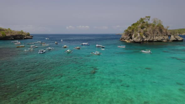 Aerial Drone Flight Over Catamarans at South Coast of Bali Indonesia