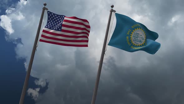 Waving Flags Of The United States And The South Dakota State 2K