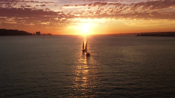 Drone Footage of Sailing Regatta with a Cityscape in the Background