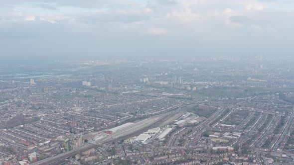 high aerial shot of Hornsey suburban north London