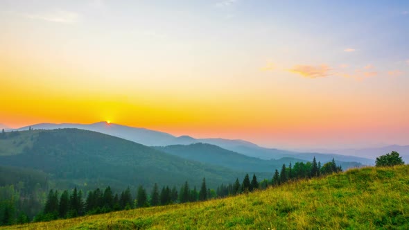 The Mountain Valley on Background of Sunrise