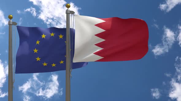 European Union Flag Vs Bahrain Flag On Flagpole