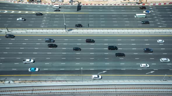 Timelapse of Busy Multi Lane Car Traffic on Highway on a Sunny Day