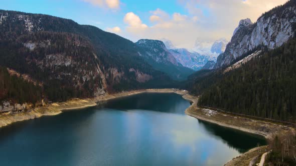 Beautiful Drone View on the Lake Gosausee with Mountains in Austria