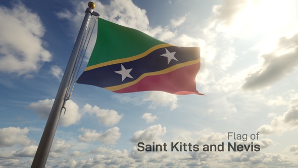 Saint Kitts and Nevis Flag on a Flagpole
