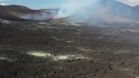 Volcanic Rock Surface Covered In Sulfur Near Erupting Fagradalsfjall Volcano In Iceland.