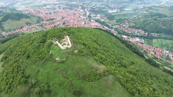 Aerial view of Bosnian pyramids with Visoko village in the valley