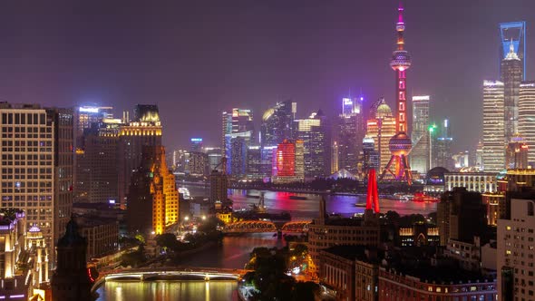 Shanghai Waibaidu Bridge Over Wusong at TV Tower Timelapse