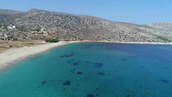 Mylopotas on the island of Ios in the Cyclades in Greece seen from the sky