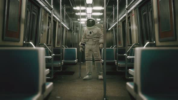 Astronaut Inside of the Old Non-modernized Subway Car in USA