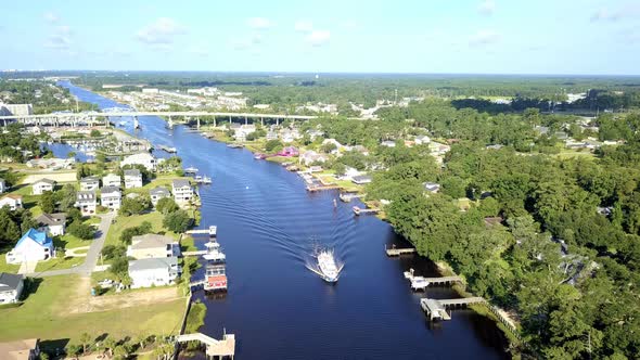 Aerial view on intercoastal waterway in Little River of South Carolina.