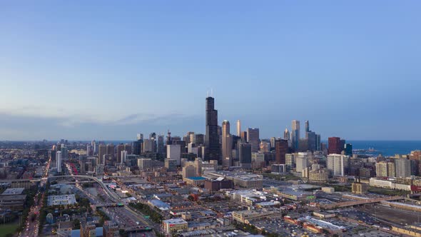 Day to Night Aerial Hyper Lapse of Chicago