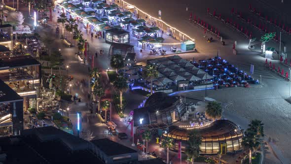 Waterfront Overview Jumeirah Beach Residence JBR Skyline Aerial Night Timelapse