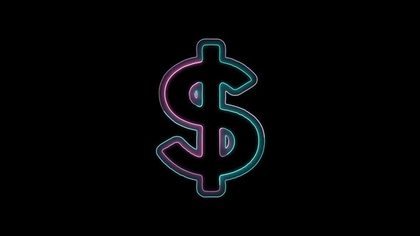 Glowing neon line banknote dollar icon isolated on black background. Banking currency sign.