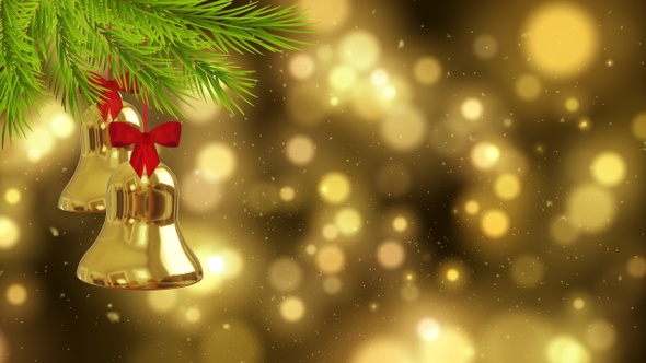 Chirstmas Bells On Golden Particle Background