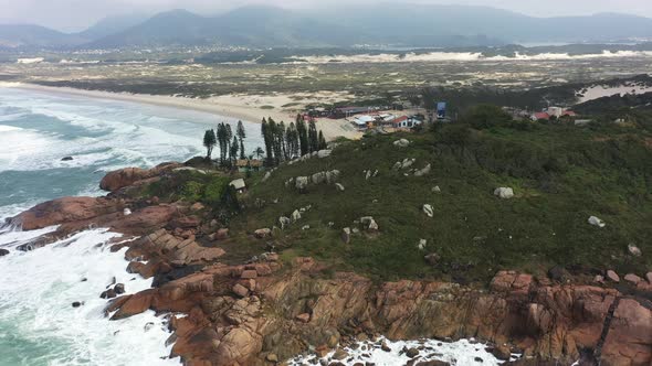 Tropical beach scenery of island os Florianopolis Brazil. Travel landmark.