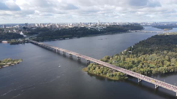 Dnipro River Near Kyiv City, Ukraine Aerial View. Dnieper, Kiev