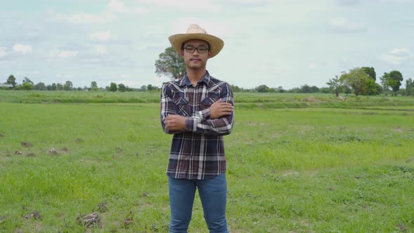 Asian farmer in field