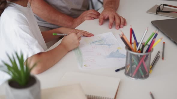 Kid Drawing Family Art Leisure Girl Sketching Home