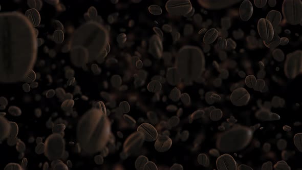 Coffee Beans Flying Towards Camera