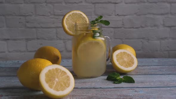 Glass with natural lemon juice