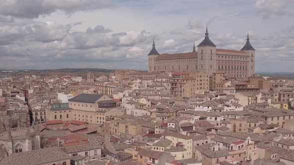 Aerial view of Toledo with Alcazar fortress