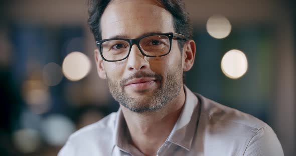 Confident Man with Eye Glasses Smiling Portrait