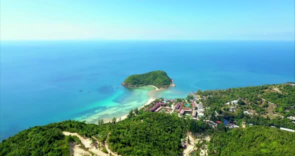 Aerial Shot of Blue Sea and Small Island Koh Phangan Thailand