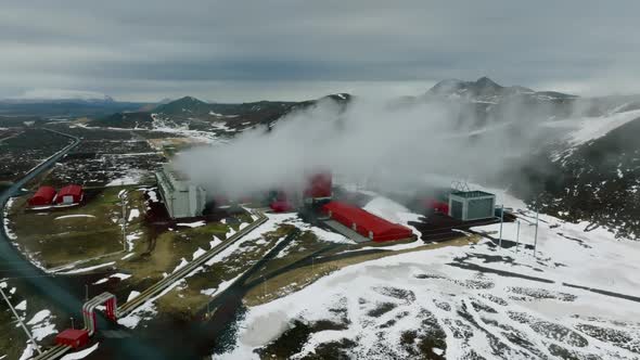 Aerial View of the Krafla Power Plant in Iceland