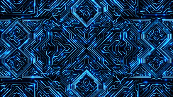 Circuit Board with moving electrons Data Flow .