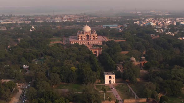 Humayun's tomb in Delhi, India, 4k aerial drone footage