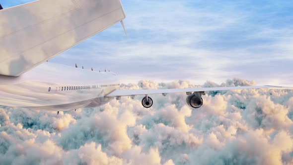 Airplane Jumbo Jet Fyling Over Puffy Clouds Sunlight And Blue Sky Seamless Loop