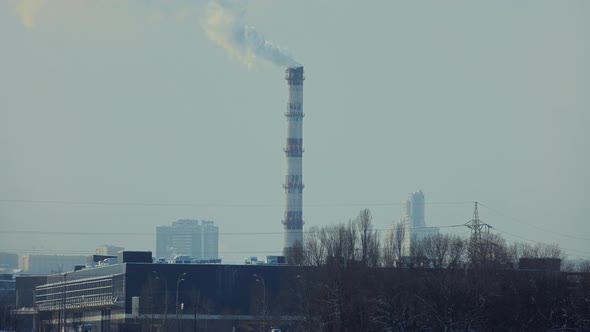 Chimney Smoke Plant Smoking Industrial Zone Air Pollution. Ecology Co2 Dioxide Emission Fog.