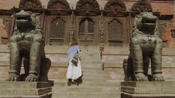 Hippie Long Haired Girl Strolling in Katmandu