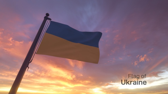 Ukraine Flag on a Flagpole V3