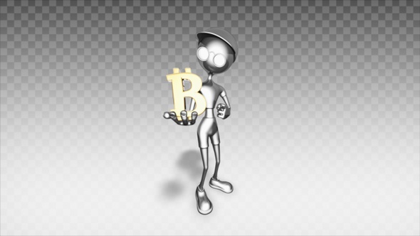 Silver 3D Man - Cartoon Show Bitcoin Symbol