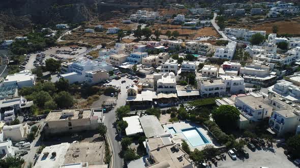 City of Santorini on the island of Santorini in Greece from the sky