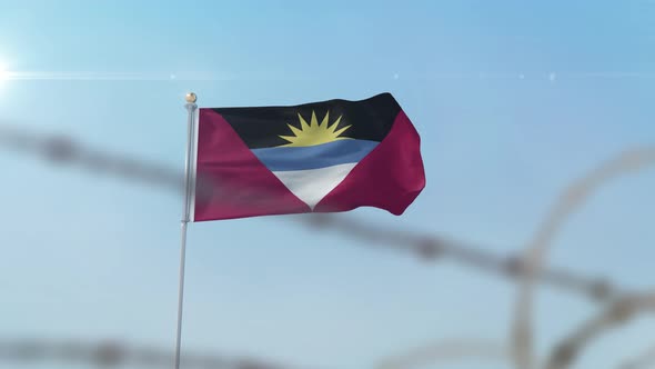 Antigua And Barbuda  Flag Behind Border