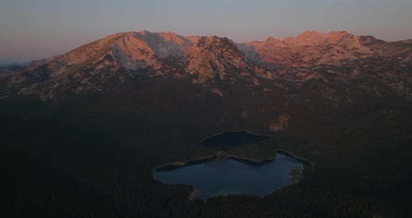 aerial view on durmitor mountain range and black lake