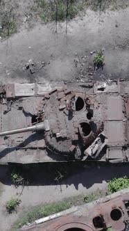 Vertical Video of a Burnt Military Equipment During the War in Ukraine