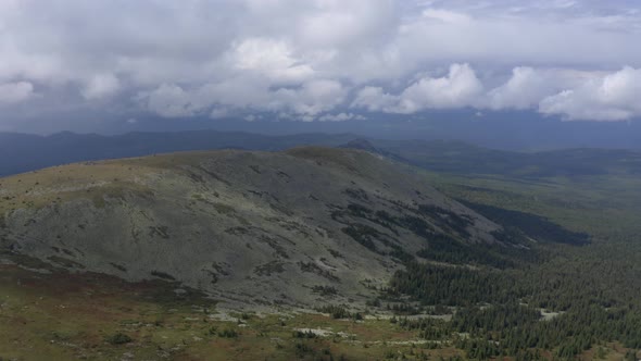 Aerial Views of Mount Iremel in Cloud, the Southern Urals