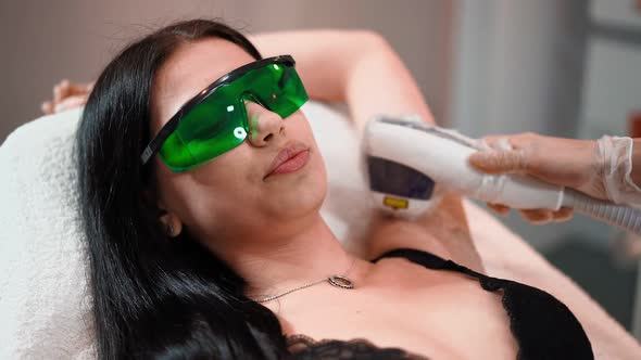  Beautician Doing Armpit Laser Hair Removal Attractive Sexy Woman Beauty Salon