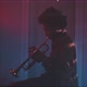 View of a trumpeter playing in a room with red and blue neon lights - VideoHive Item for Sale