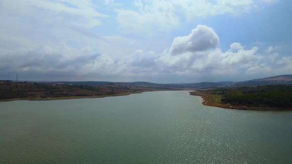 lake view on a cloudy day, reservoir water, lake, water supply, landscape