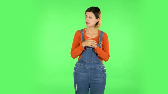 Annoyed Woman in Stress. Green Screen