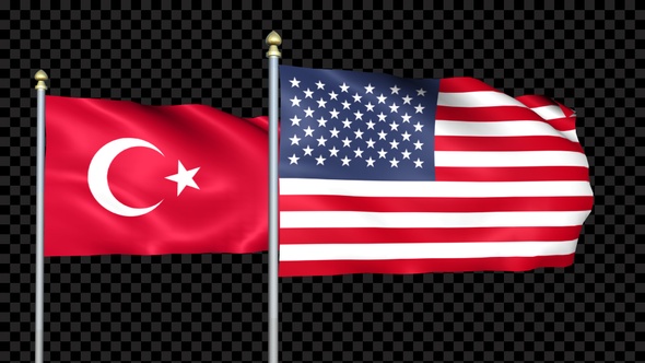 Turkey And United States Two Countries Flags Waving