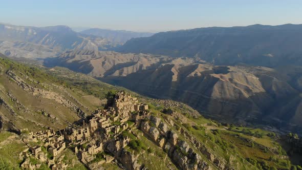 Aerial View of Dead Village on the Top of Mountain